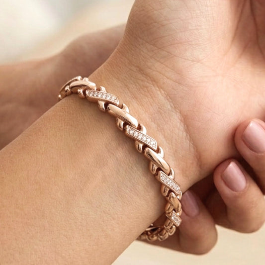 Pulsera Brazalete Acero Inoxidable Rosa con Circonitas –
