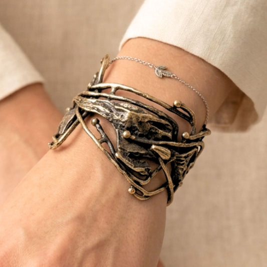 Pulsera Brazalete Artesanal Bronce Dorado Envejecido | Joyería Osnor