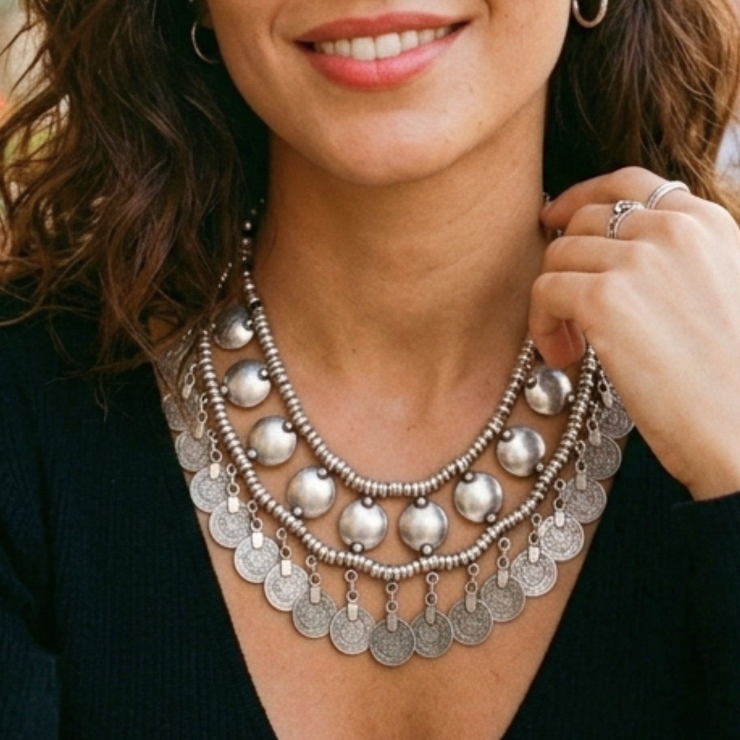 Collar Gargantilla Zamak Plateado con Monedas | Joyería Osnor
