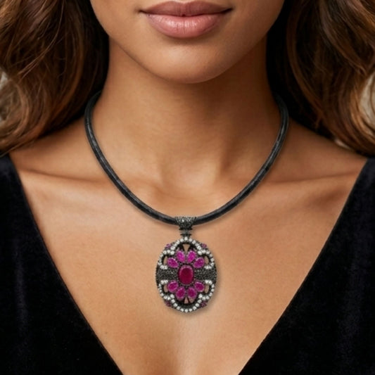 Collar Gargantilla Vintage Ágatas Rojas y Circonitas | Joyería Osnor