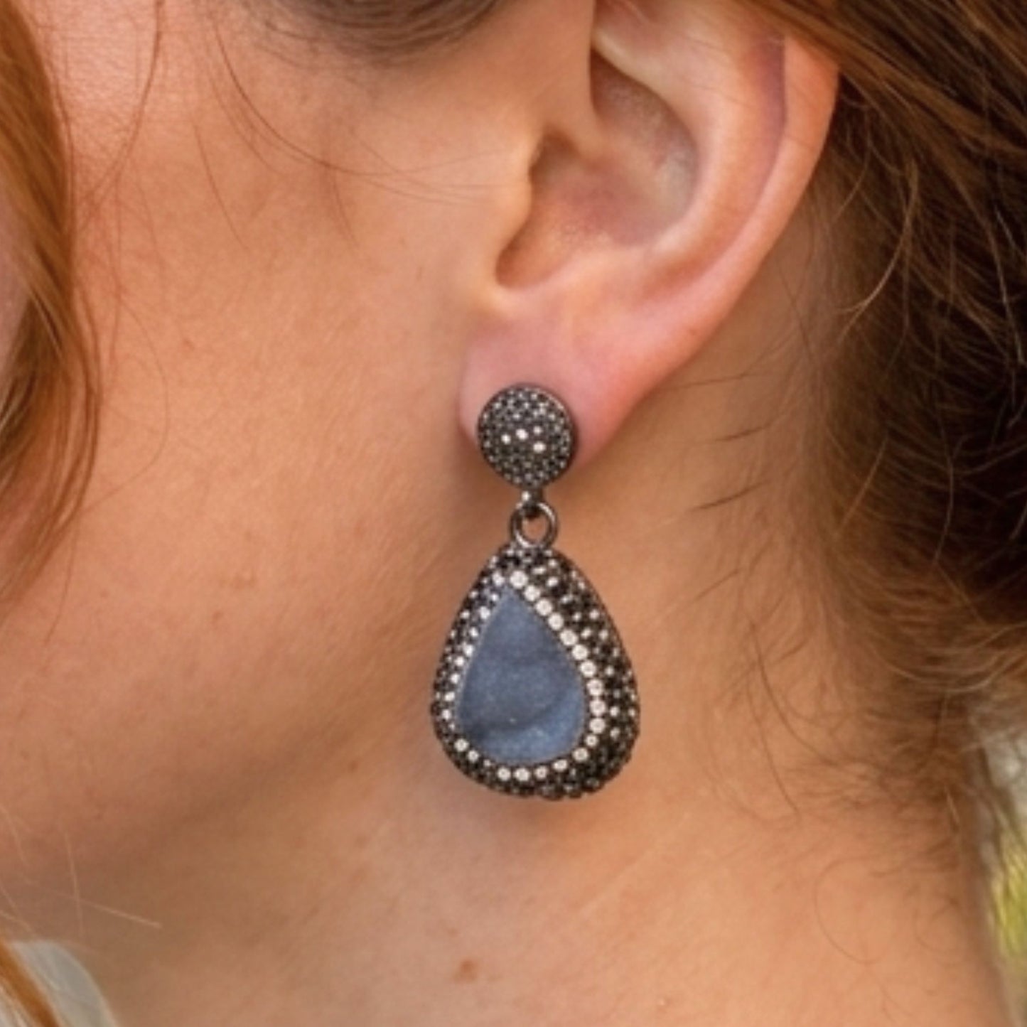 Pendientes Largos Vintage Plata y Bronce con Piedras Naturales y Circonitas | Osnor