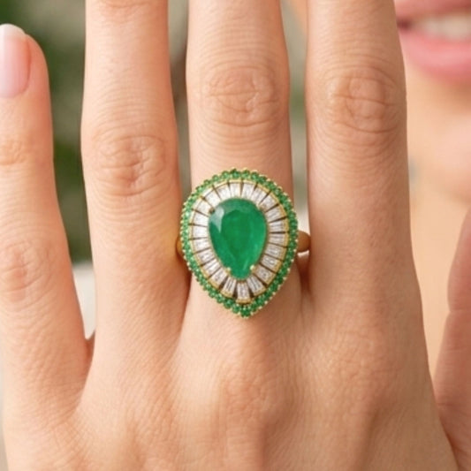 Anillo Ágata Verde Gota con Circonitas Baguette | Joyería Osnor