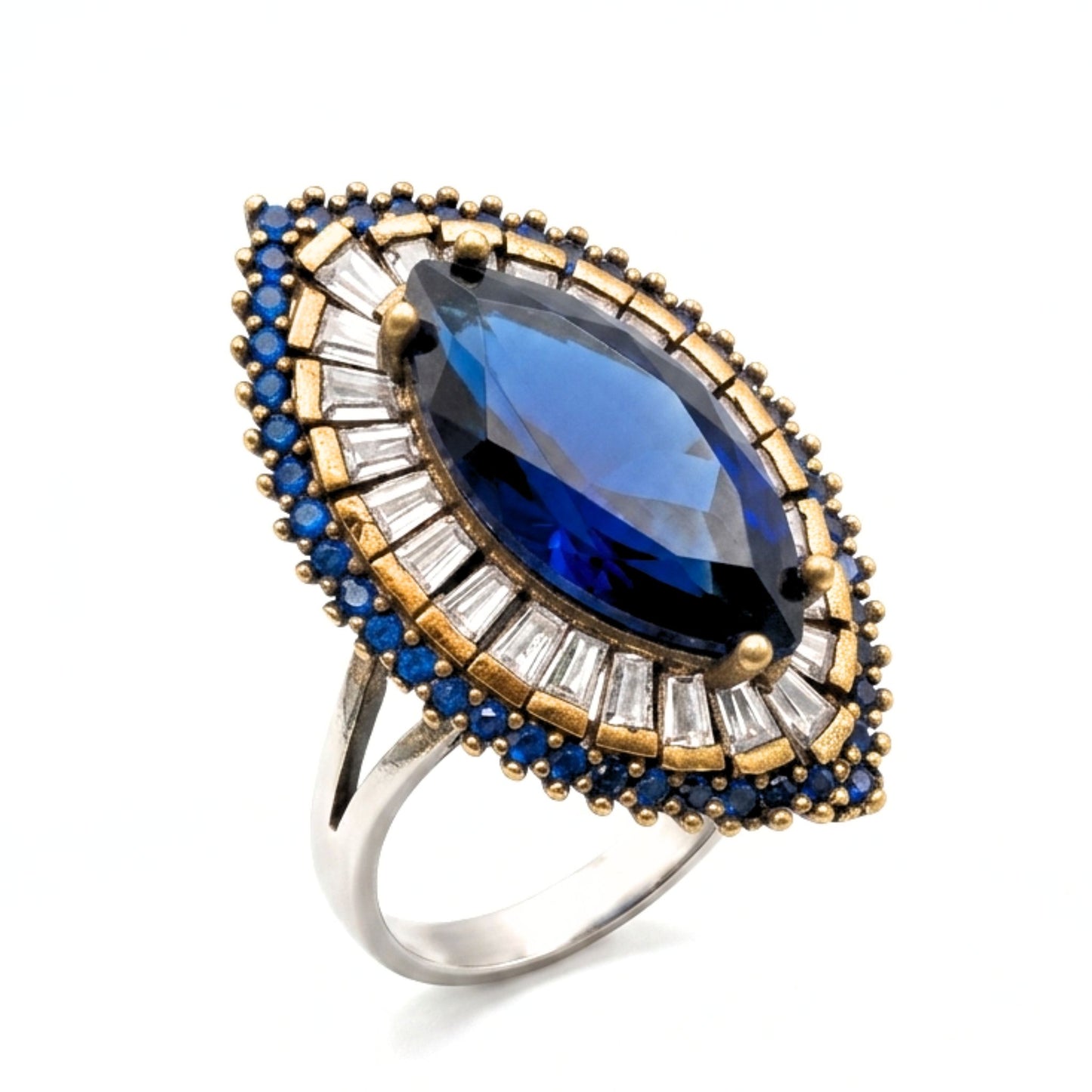 Anillo Sortija Mujer Ágata Azul con Circonitas Baguette | Joyería Osnor