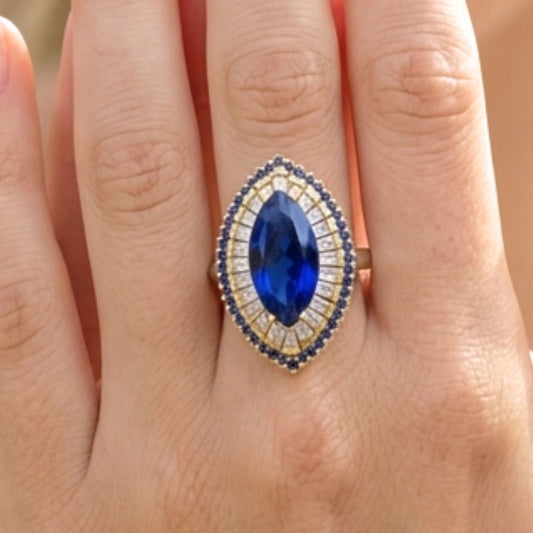Anillo Sortija Mujer Ágata Azul con Circonitas Baguette | Joyería Osnor