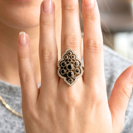 Anillo Sortija Mujer Plata y Bronce con Piedras Naturales Ágatas | Joyería Osnor