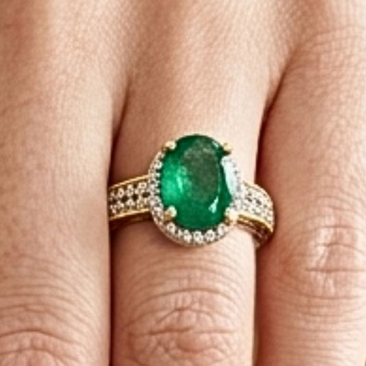Anillo Sortija Mujer Plata y Bronce | Ágata Verde Natural & Circonitas Blancas | Joyería Osnor