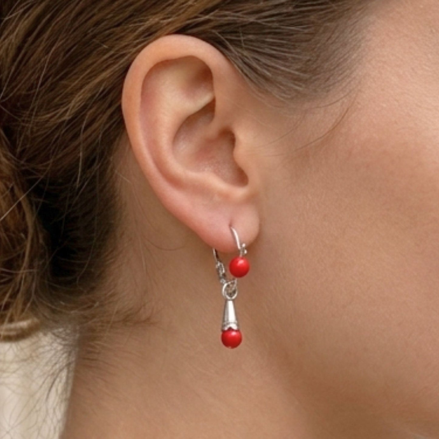 Pendientes de Plata con Coral Rojo | Cierre Canario Artesanal