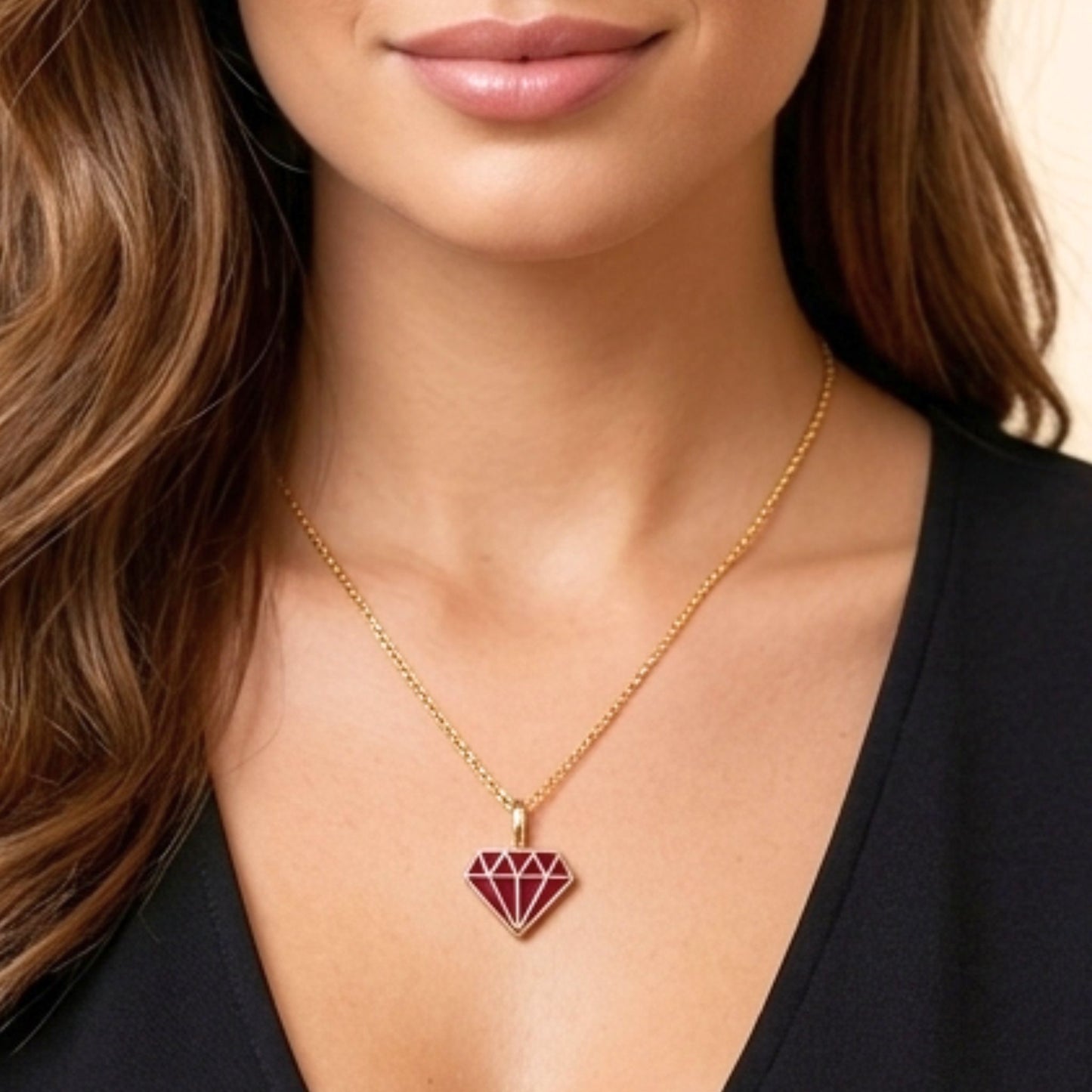 Collar Gargantilla Diamante Esmalte Rojo — Plata 925 Dorada