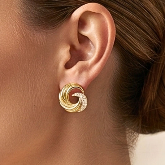 Pendientes Acero Espiral Dorado con Circonitas | Joyería Osnor