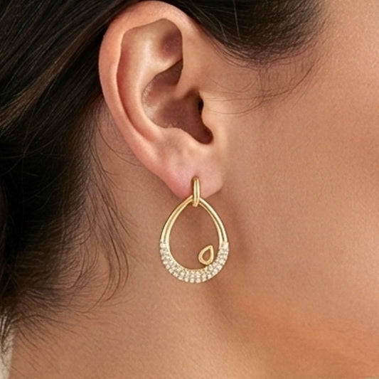 Pendientes Acero Aro Gota Circonitas Dorado 14K – Joyería Osnor