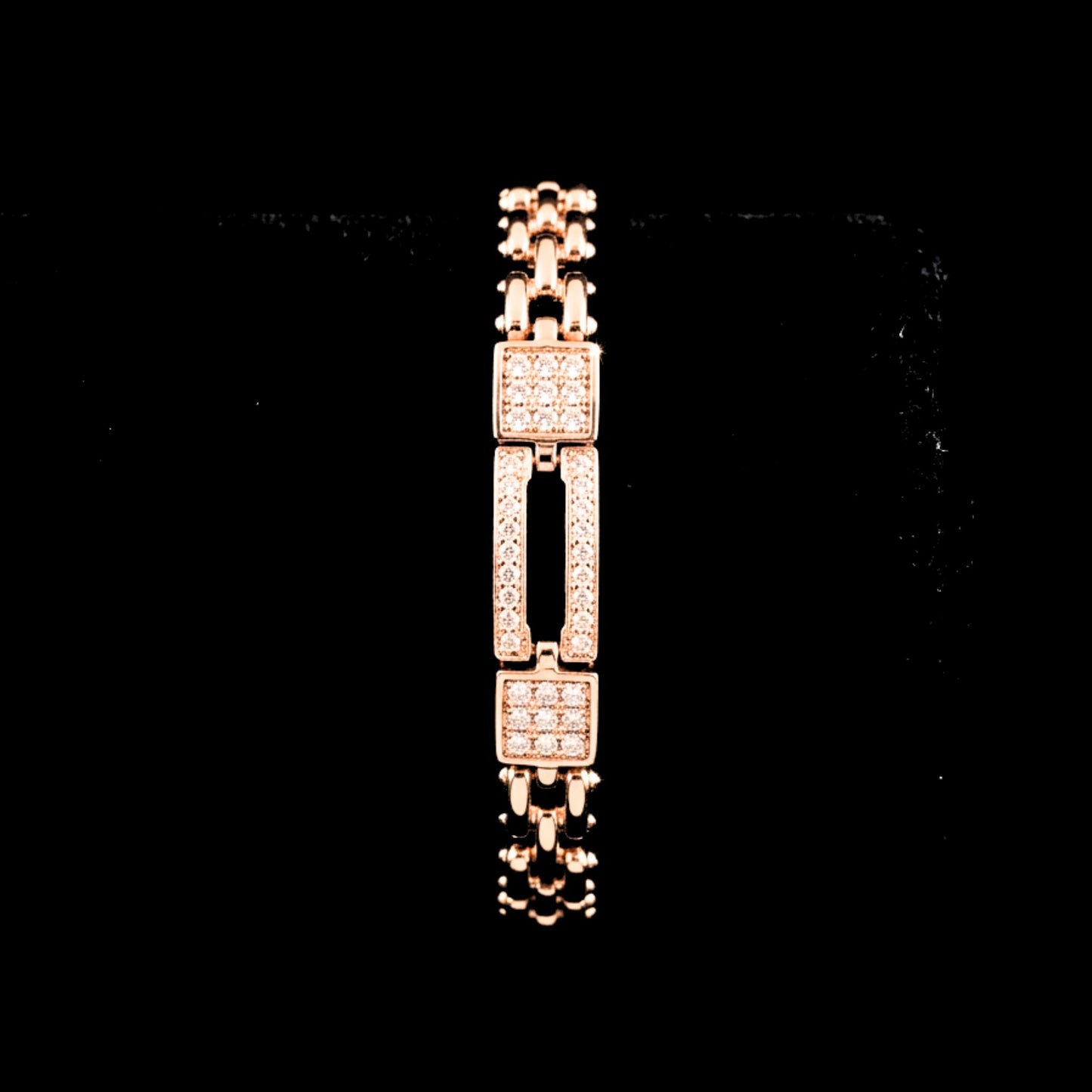 Pulsera Brazalete Eslabones Circonitas Oro Rosa Acero Chapado