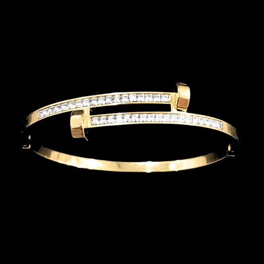 Brazalete Rígido Acero Dorado con Circonitas Acero Chapado Oro 18K