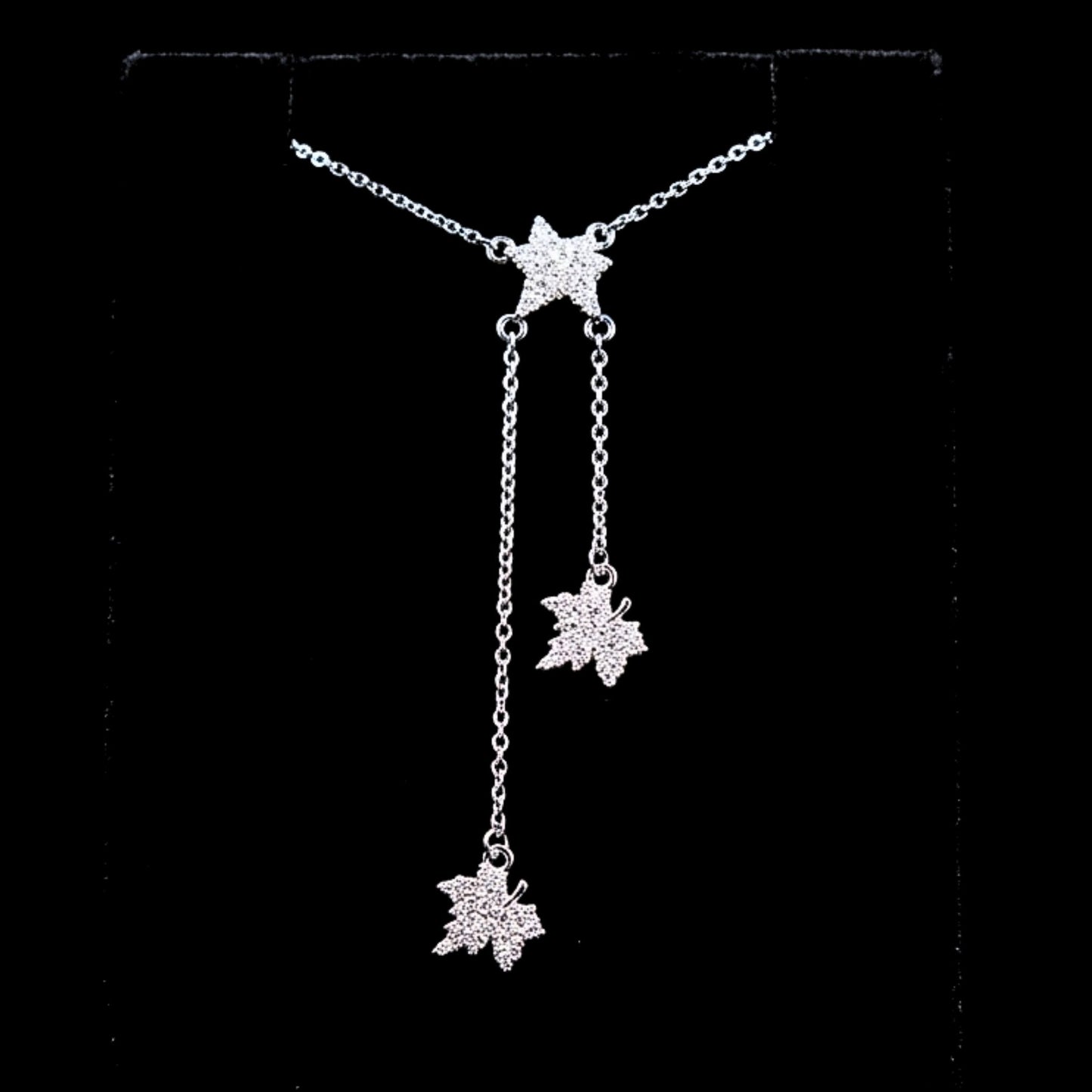 Collar Gargantilla Hojas Acero Plateado con Circonitas