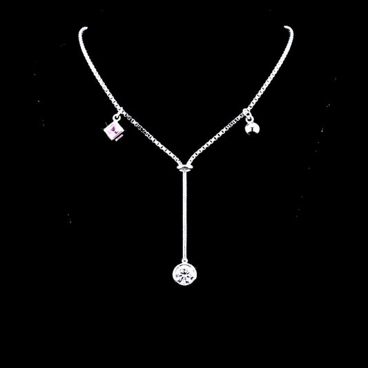 Gargantilla Acero Plateado Cadena Veneciana con Circonitas Blancas | Cierre Mosquetón