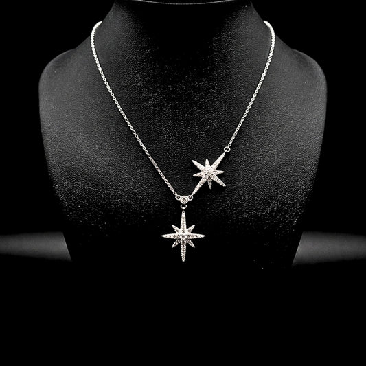 Collar Gargantilla Doble Estrella · Circonitas · Acero· Cierre Mosquetón