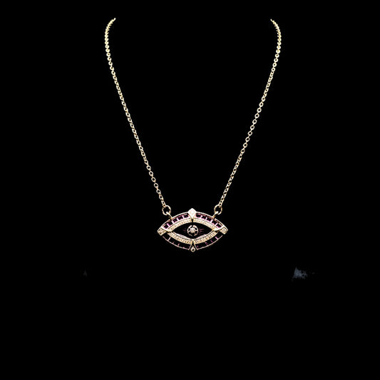 Collar Gargantilla Ojo de la Suerte – Circonitas Rojas y Blancas | ACERO Chapado Oro 14K
