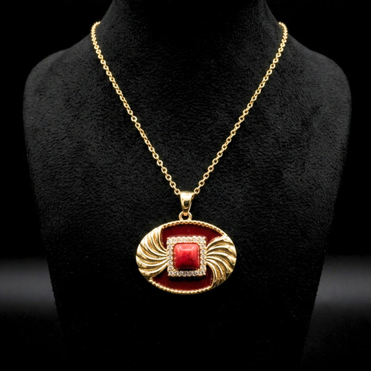 Collar Gargantilla Acero con Coral y Circonitas Blancas | Cadena 45-50 cm