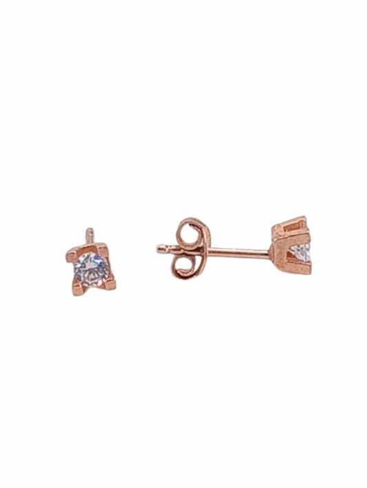 SILVER EARRINGS WITH ROSE FINISH, PRESSURE CLOSURE AND ZIRCONIA