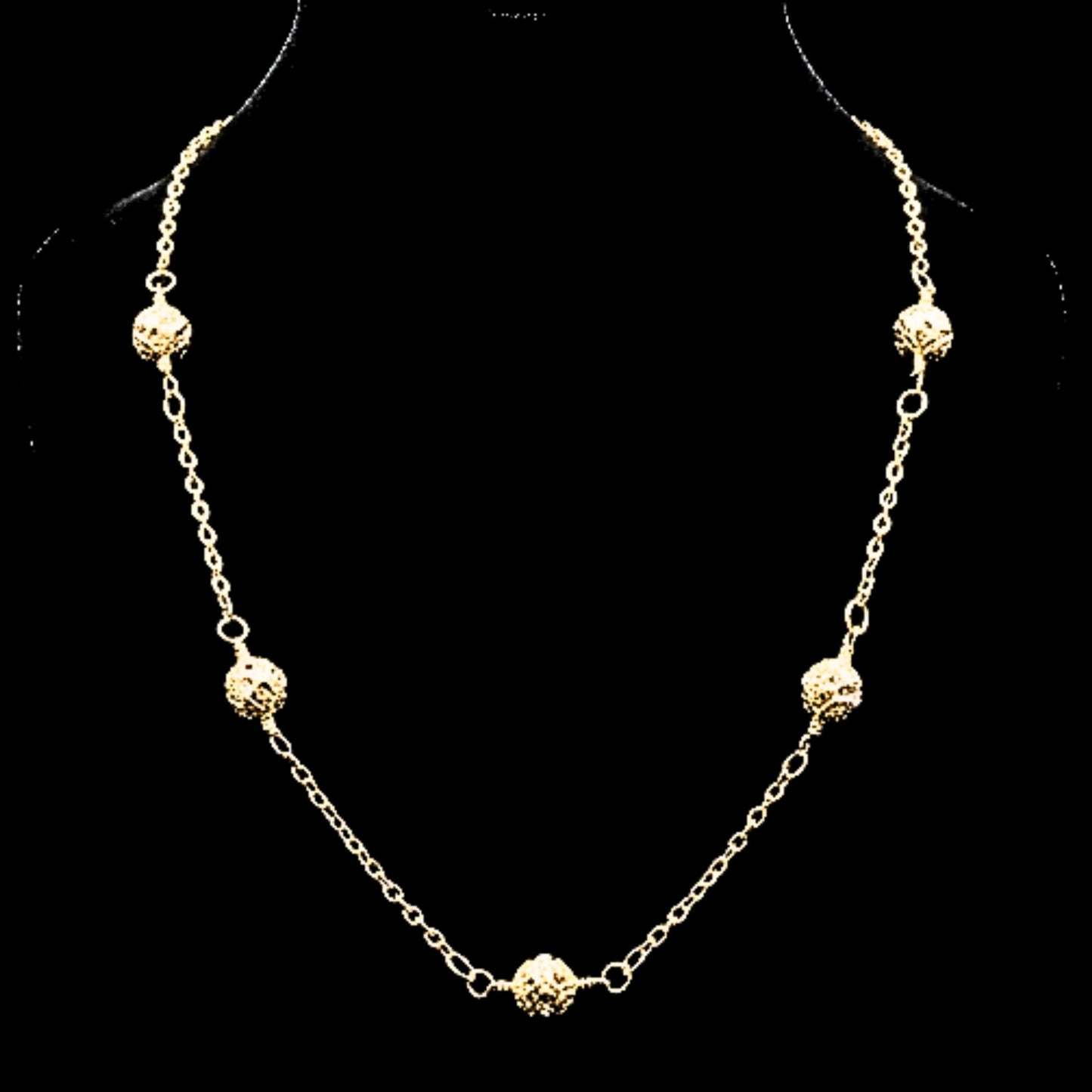 Gargantilla Dorada Bolas Caladas Acero Chapado 14K 43–49 cm