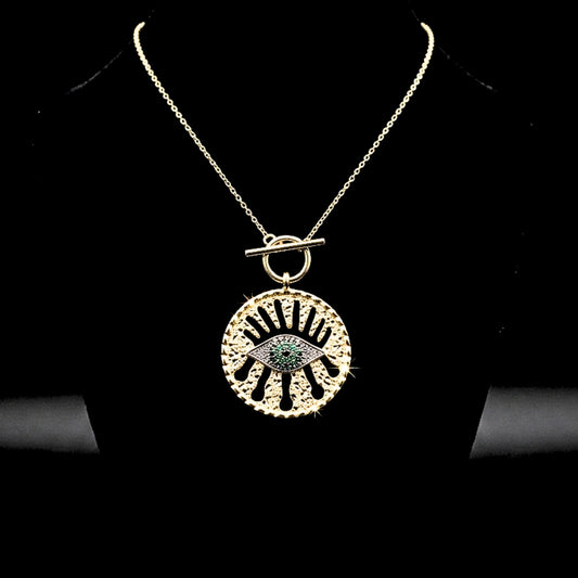 Collar Gargantilla Ojo Turco | Acero Chapado Oro 14K | Circonitas Engastadas