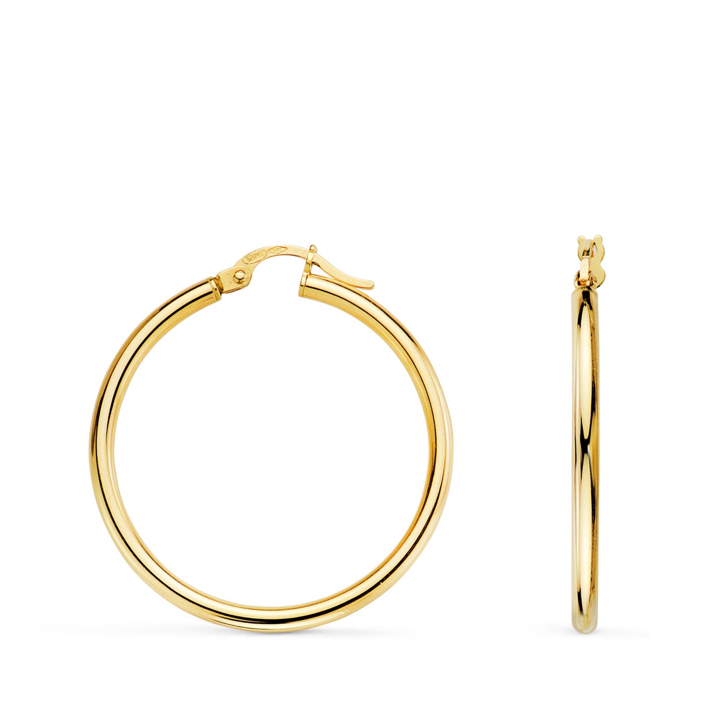 18K PENDIENTES AROS ORO AMARILLO HUECOS REDONDOS TUBO REDONDO 29 MM. GROSOR 2 MM