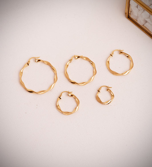 18K AROS ORO AMARILLO HUECOS RETORCIDOS MATE Y BRILLO 16 MM. GROSOR: 3 MM