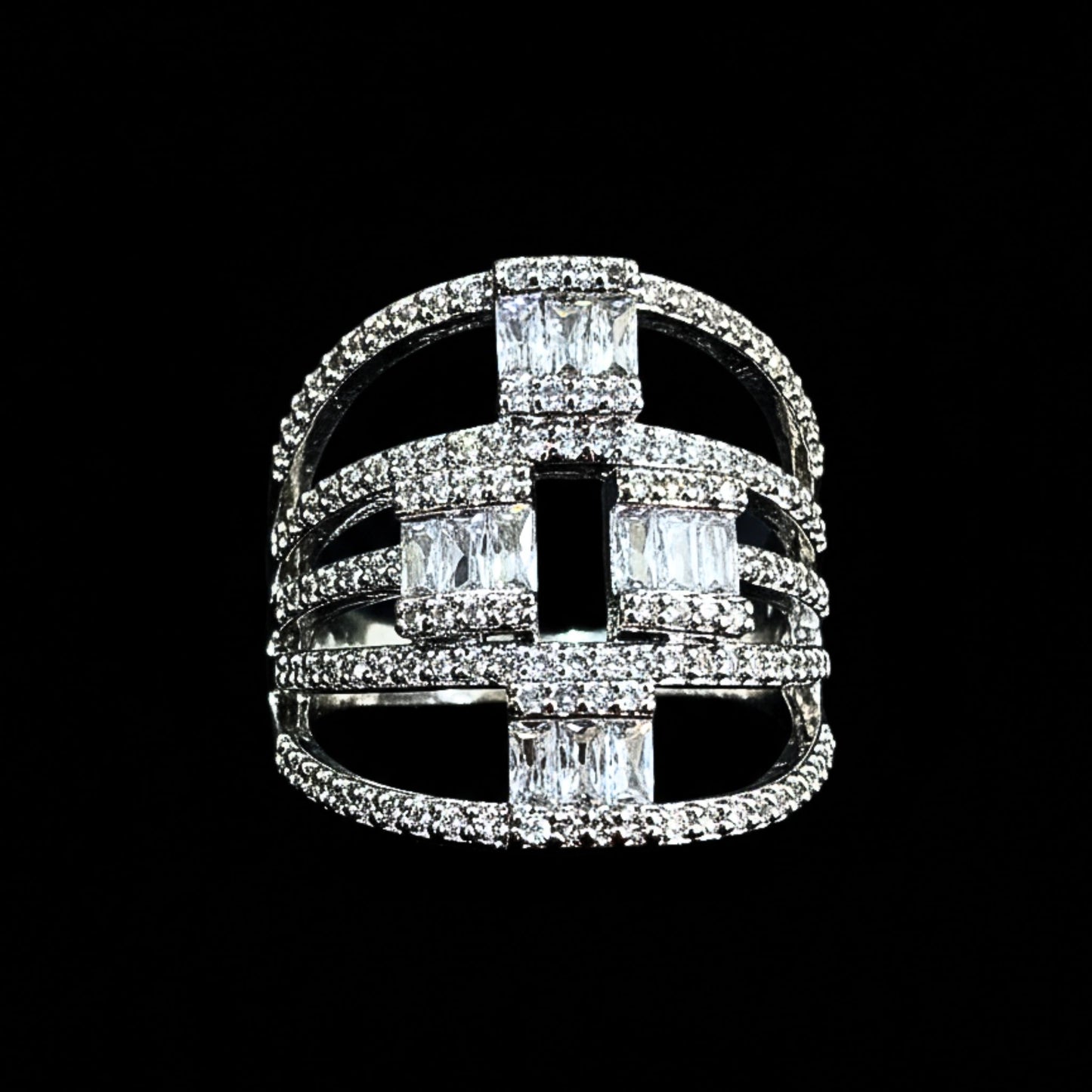Anillo Sortija Ancha Glamour | Acero Inoxidable Plateado | Mujer