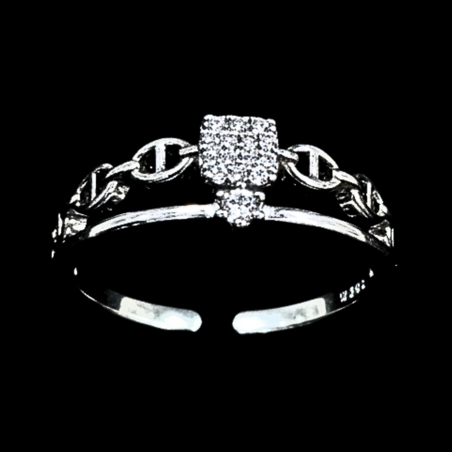 Anillo Cadena Circonitas Ajustable | Acero Plateado