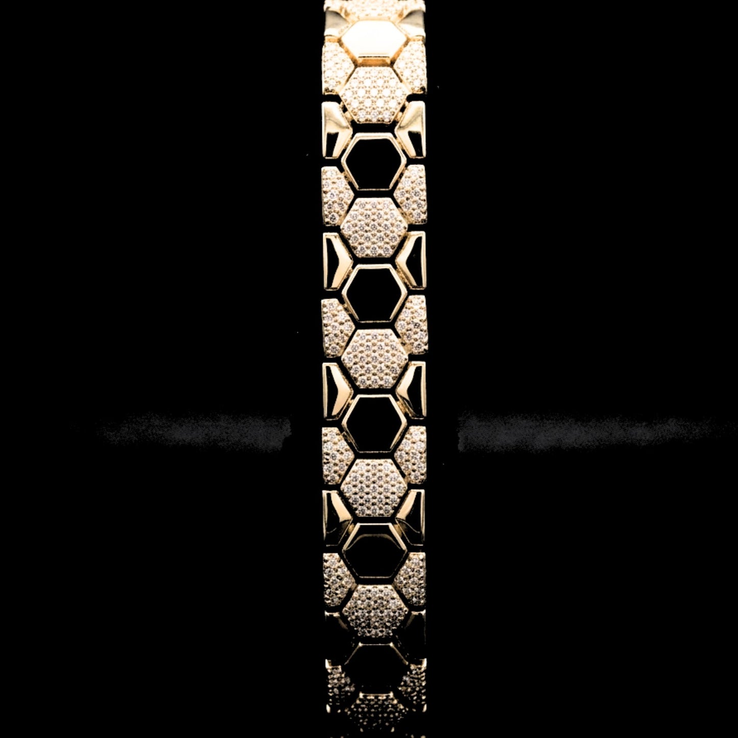 Brazalete Hexagonal Dorado con Circonitas | Acero Inoxidable Chapado Oro 14K