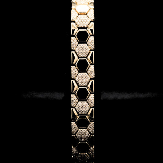 Brazalete Hexagonal Dorado con Circonitas | Acero Inoxidable Chapado Oro 14K