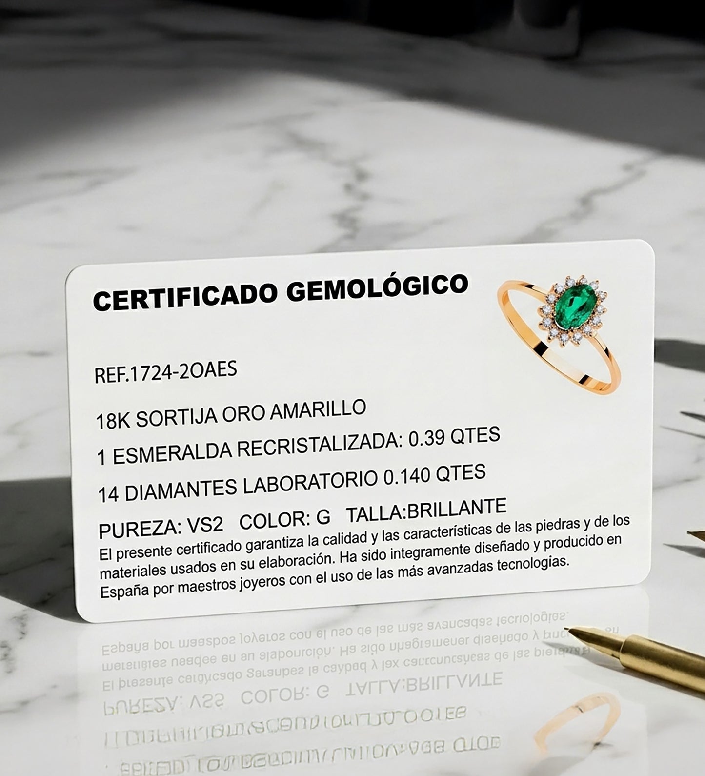 18K SORTIJA ORO AMARILLO ESMERALDA 6X4MM 0,39 QTS. DIAMANTES 0,140 QTS. VS2-G 9,5X8 MM
