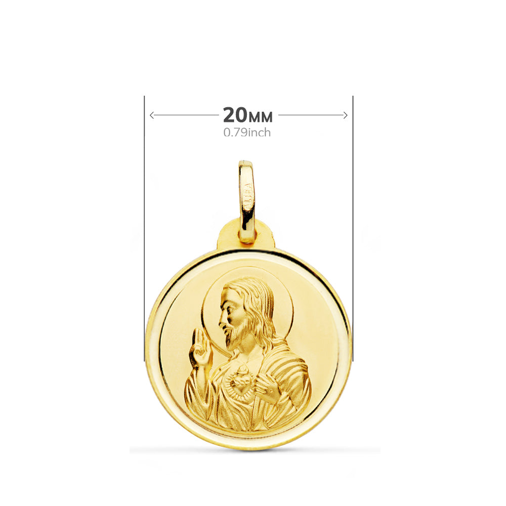 18K ESCAPULARIO ORO AMARILLO BISEL ORO AMARILLO VIRGEN DEL CARMEN CORAZON DE JESUS 20 MM