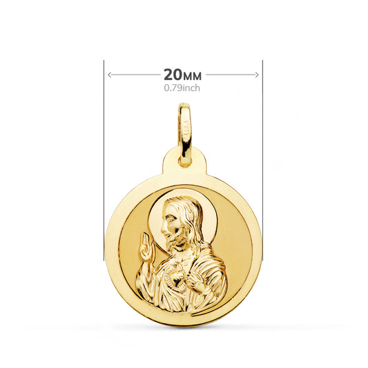 18K ESCAPULARIO ORO AMARILLO ORO AMARILLO BRILLO VIRGEN DEL CARMEN Y CORAZON DE JESUS 20 MM