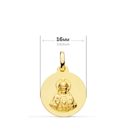 9K ESCAPULARIO ORO AMARILLO VIRGEN DEL CARMEN Y CORAZON DE JESUS LISO 16 MM