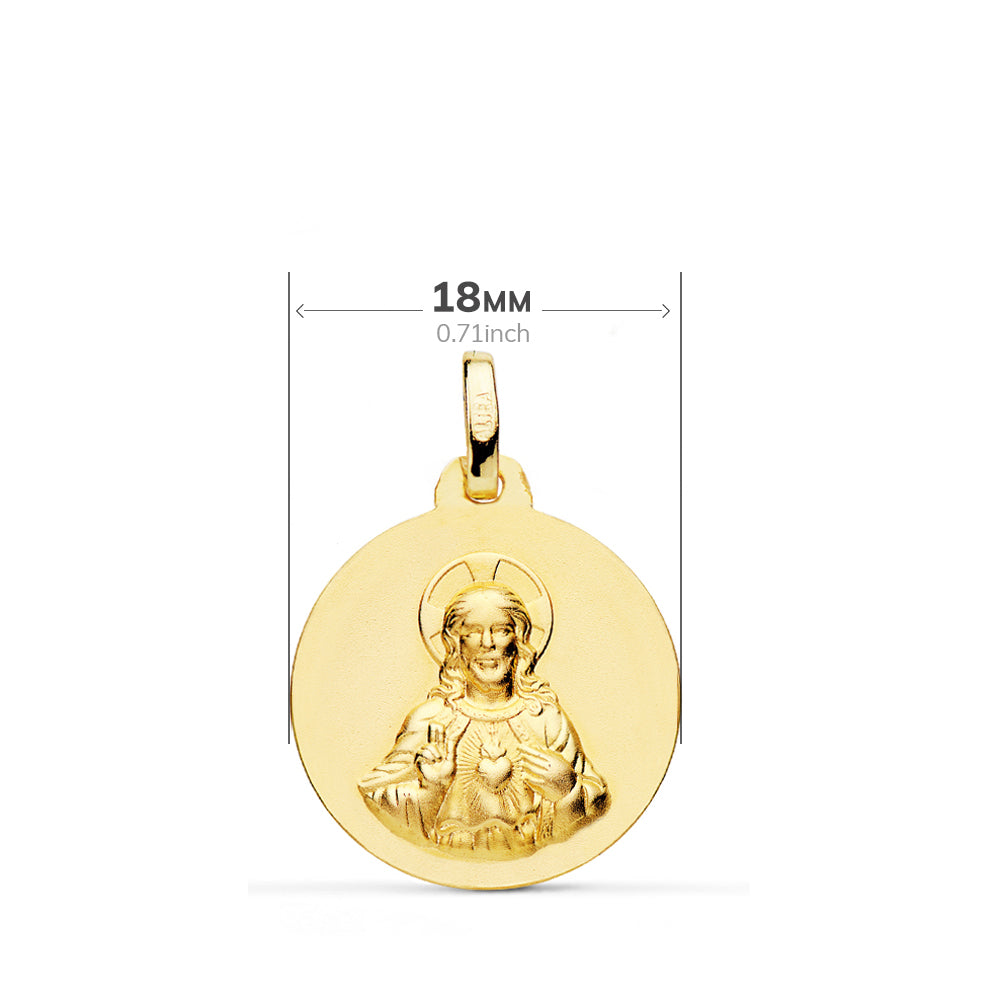 18K ESCAPULARIO ORO AMARILLO VIRGEN DEL CARMEN Y CORAZON DE JESUS LISO 18 MM