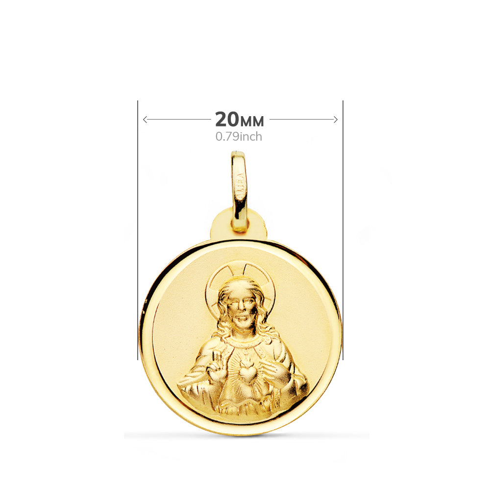 18K ESCAPULARIO ORO AMARILLO VIRGEN DEL CARMEN CORAZON JESUS BISEL 20 MM