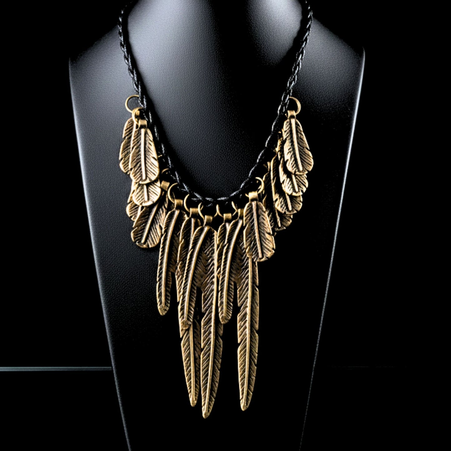 collar bronce plumas exclusivo vintage joyeria osnor zamak