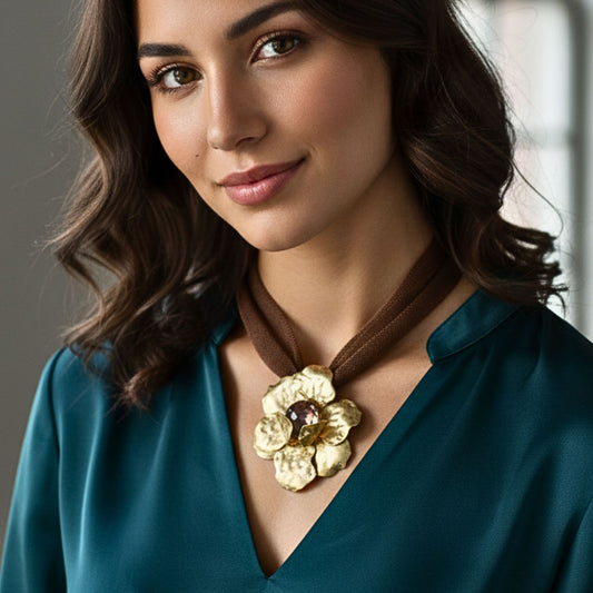 collar acero y tejido trenzado dorado diseño joyeria osnor