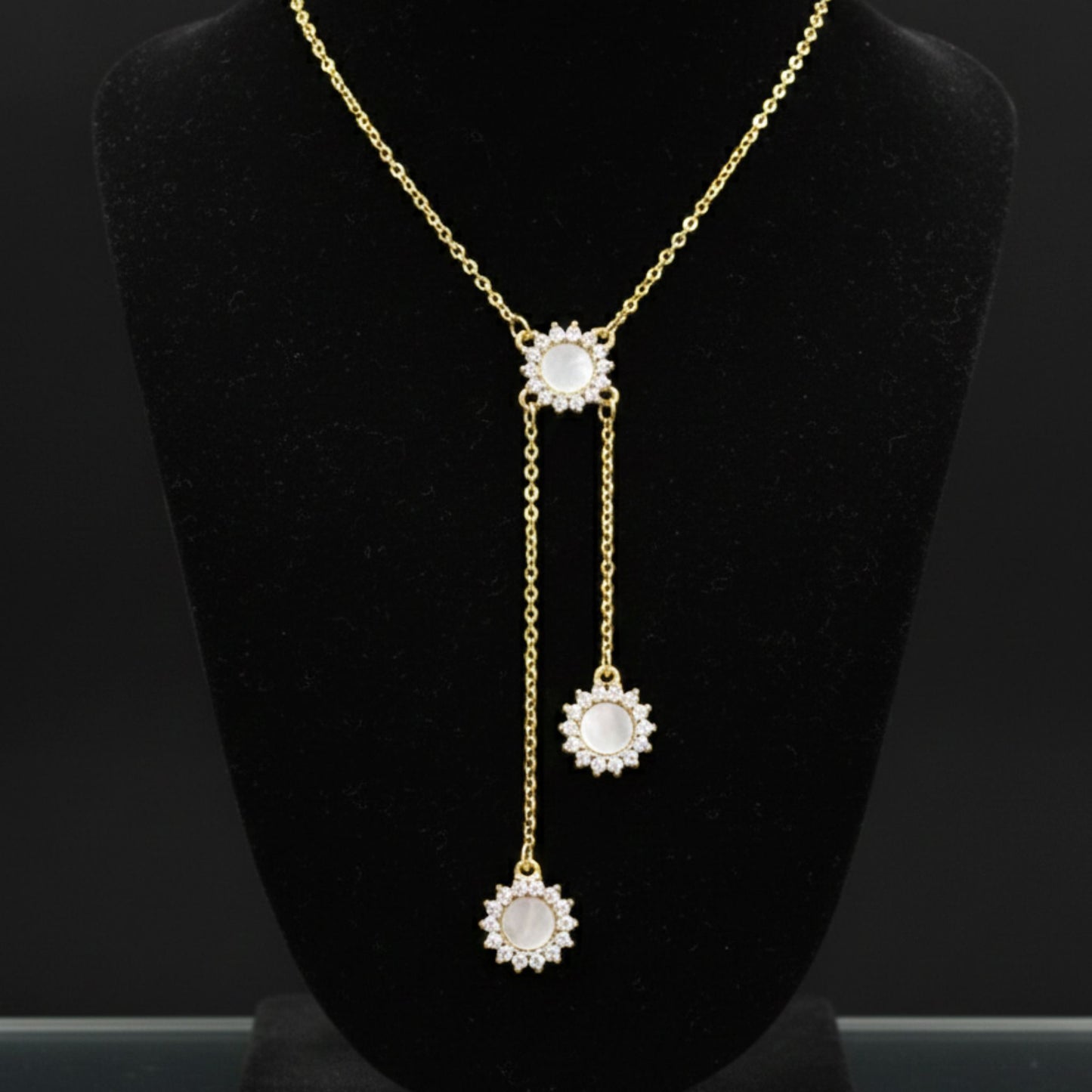 Collar Gargantilla Sol Dorado con Nácar y Circonitas | Acero Inoxidable Chapado Oro 14K