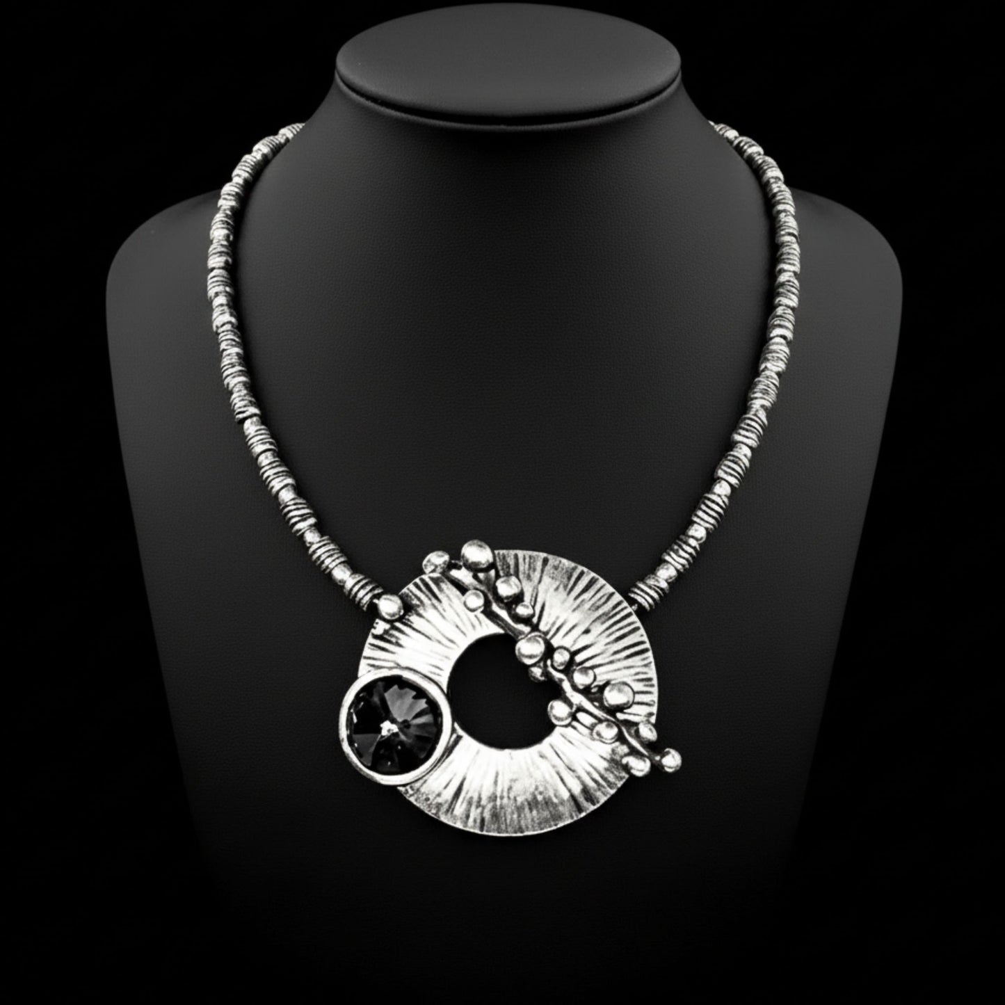 Collar zamak mujer hipoalergenico con circonita redonda gris - joyeria osnor zamak