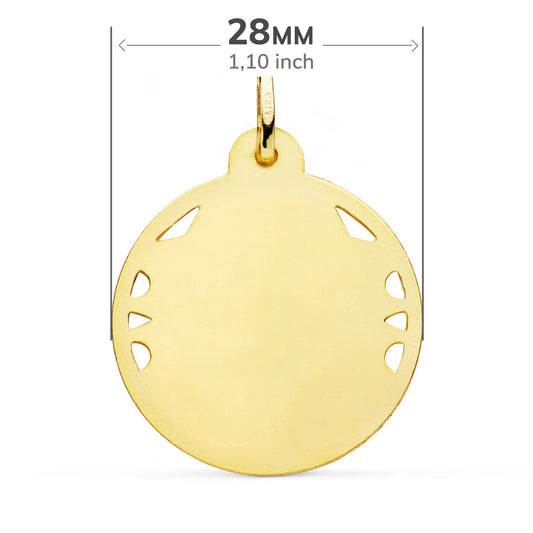 18K MEDALLA ORO AMARILLO CRISTO SAGRADO CORAZON DE JESUS CALADO CERCO HELICE TALLADO 28 MM