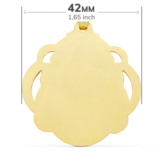 18K MEDALLA ORO AMARILLO VIRGEN DEL CARMEN PANDERETA CALADA 42 MM
