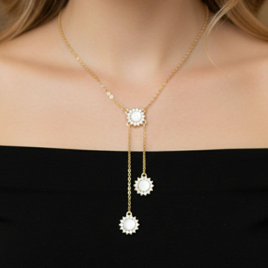 Collar Gargantilla Sol Dorado con Nácar y Circonitas | Acero Inoxidable Chapado Oro 14K