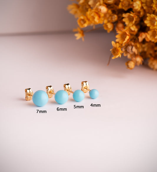 18K PENDIENTES ORO AMARILLO TURQUESA CON CASQUILLA. MEDIDA: 4 MM. CIERRE PRESION