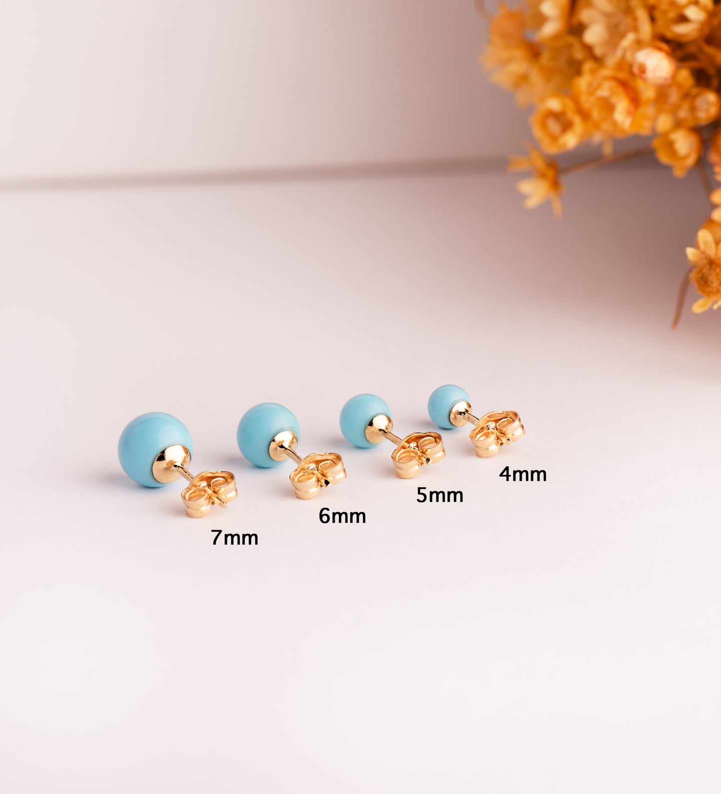 18K PENDIENTES ORO AMARILLO TURQUESA CON CASQUILLA. MEDIDA: 7 MM. CIERRE PRESION