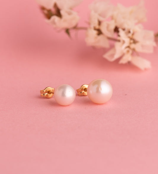 18K PENDIENTES ORO AMARILLO PERLA CULTIVADA 7 - 7,5 MM CON CASQUILLA CIERRE PRESION