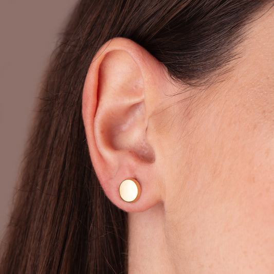 18K PENDIENTES ORO AMARILLO REDONDOS BRILLO 8 MM. CIERRE PRESION