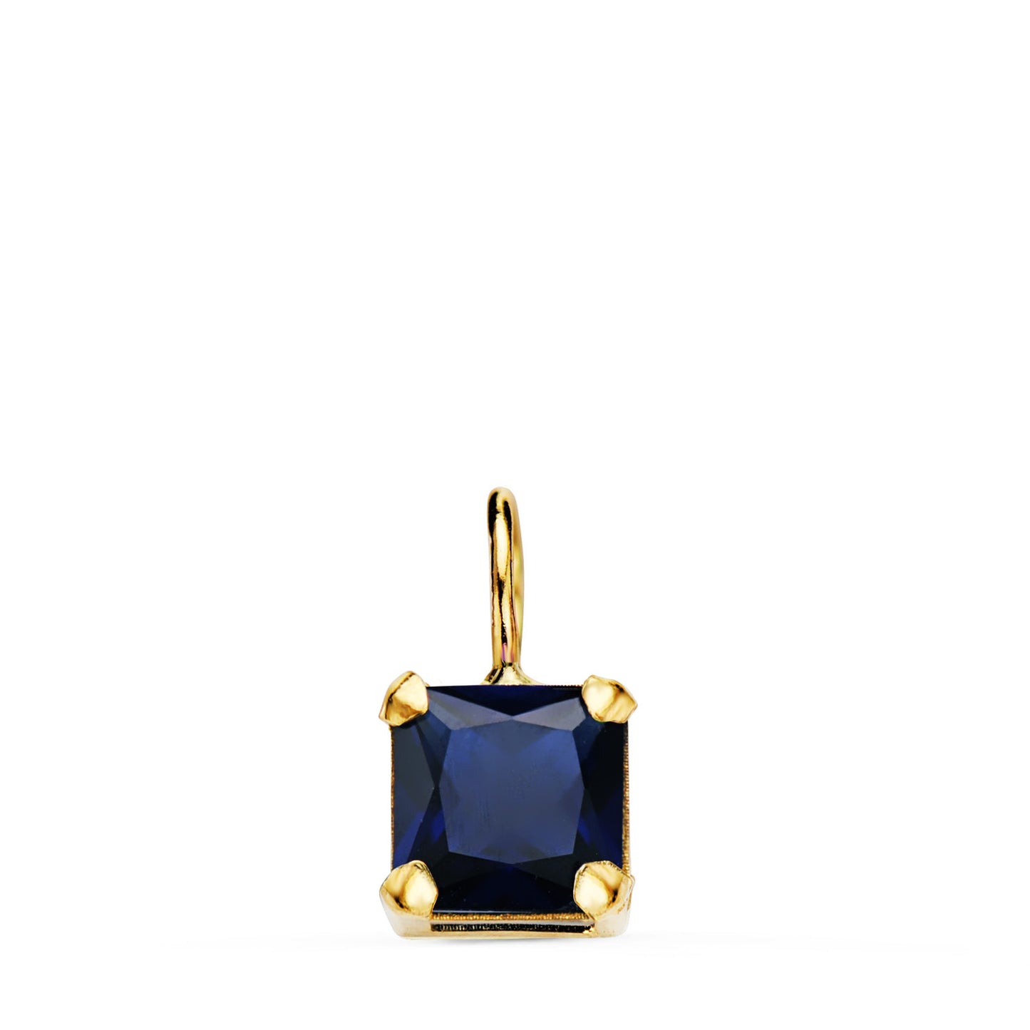 18K COLGANTE ORO AMARILLO CUADRADO CON GARRAS Y PIEDRA COLOR AZUL DE 6,5 X 6,5 MM.
