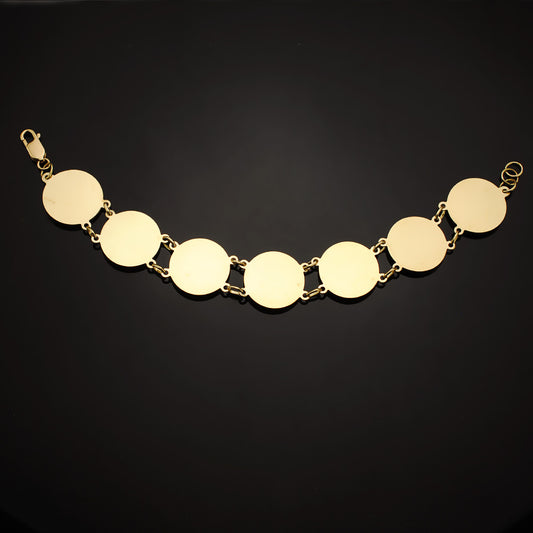 18K PULSERA ORO AMARILLO CON MEDUSAS REDONDAS EN BRILLO 20 MM LARGO 21.5 CM