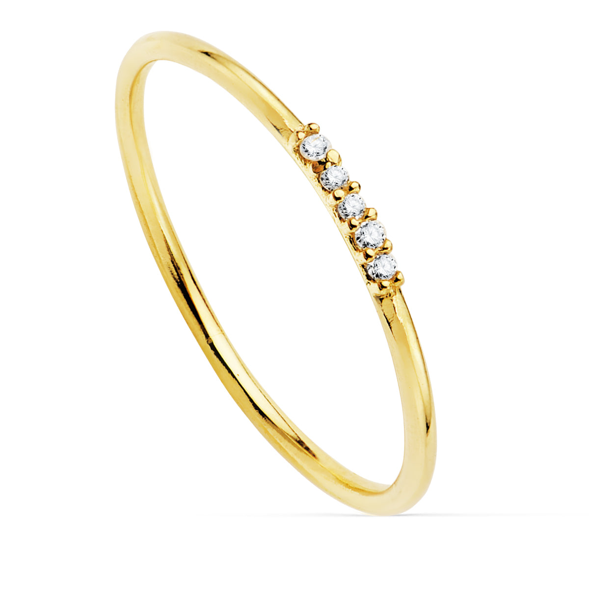 18K SORTIJA ORO AMARILLO 5 DIAMANTES 0.025 QTS. CUERPO REDONDO 1 MM